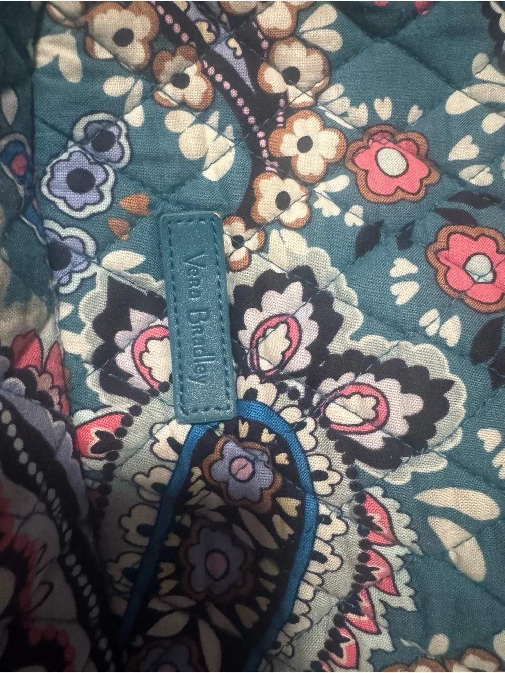 Vera Bradley Teal Paisley Quilted Backpack with Multicolor Accents - Picture 2 of 7